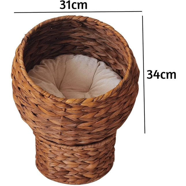 Round Pet House Natural Rattan Bed – Woven Dog & Cat Sleeping Basket