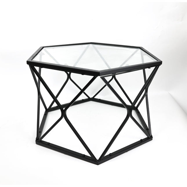 Hexagon Coffee Table With Glass Top-Black