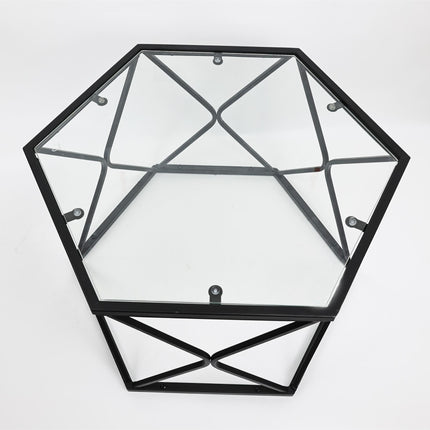 Hexagon Coffee Table With Glass Top-Black