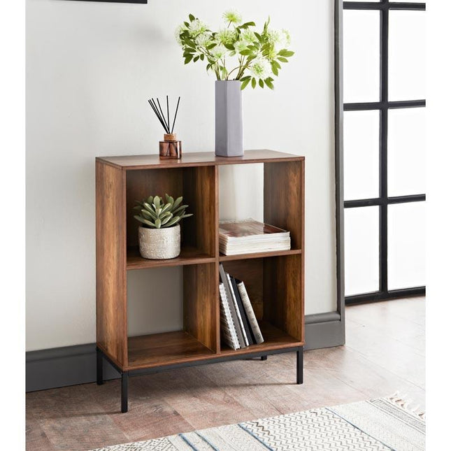 4 Cube Storage Unit with Metal Legs Wooden Bookcase Shelving Display Organiser