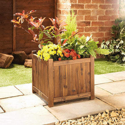 Traditionally Constructed Burnt Wood Square Folding Planter