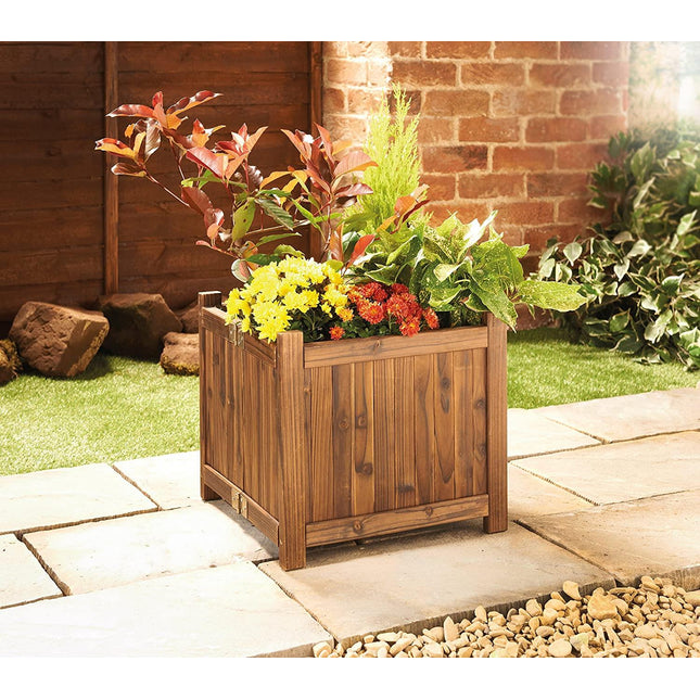 Traditionally Constructed Burnt Wood Square Folding Planter
