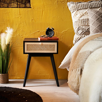 Contemporary 1 Drawer Bedside Night Stand Table Lamp Black