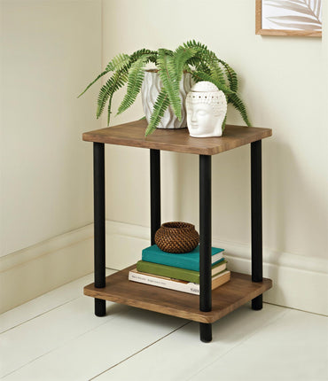 2 Tier Table Rustic Oak with Black Legs