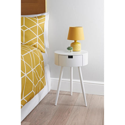 Bedside Table Lamp Nightstand White Bedroom Storage Round 1 Drawer