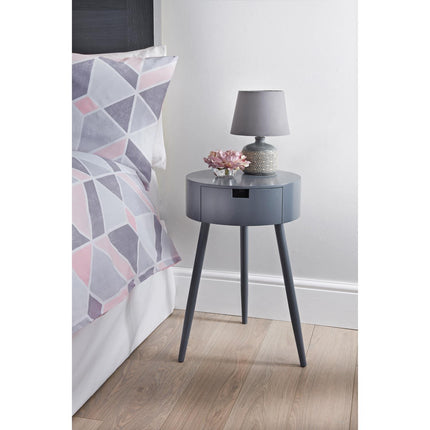 Round Console Table with 1 Drawer Grey