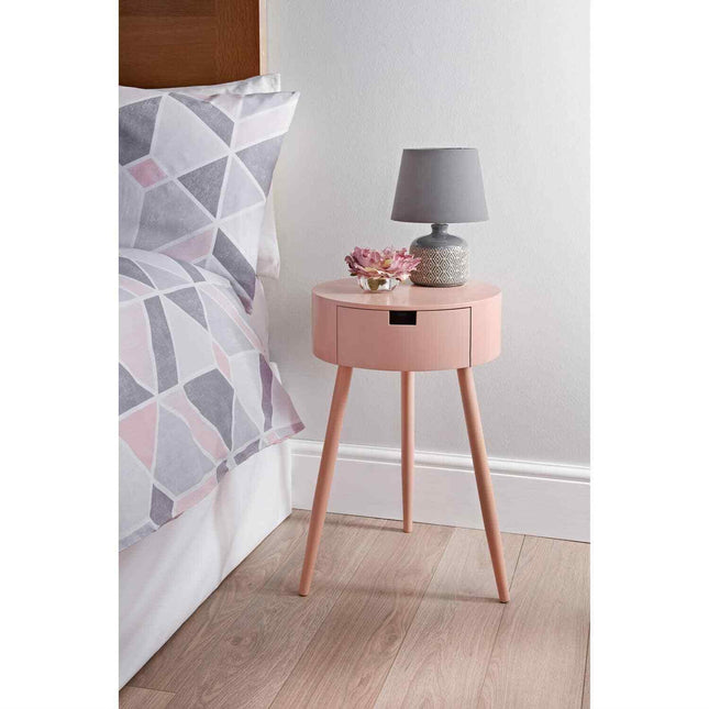 Bedside Table Lamp Nightstand Blush Bedroom Storage Round 1 Drawer