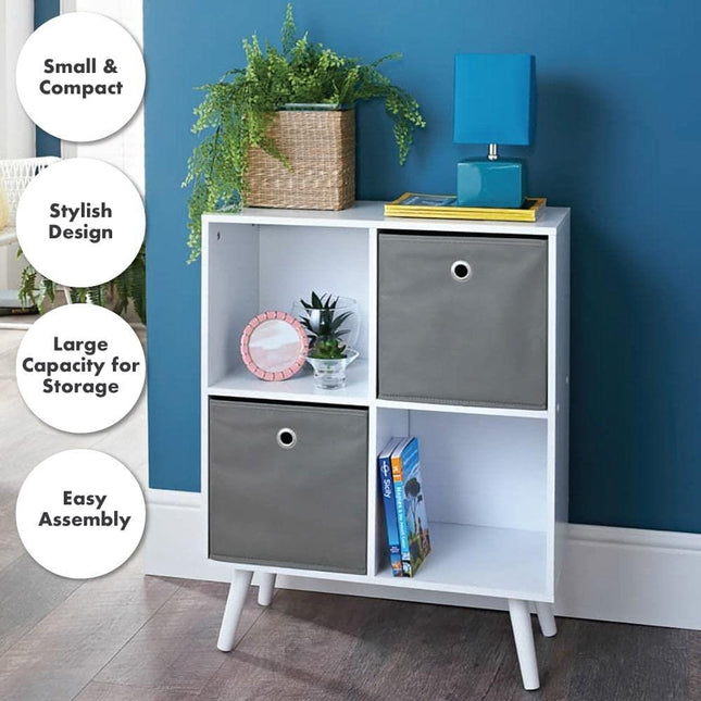 4 Cube Storage Unit Grey Fabric Drawers Boxes Bedroom Bookcase Organiser
