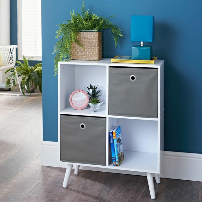 4 Cube Storage Unit Grey Fabric Drawers Boxes Bedroom Bookcase Organiser