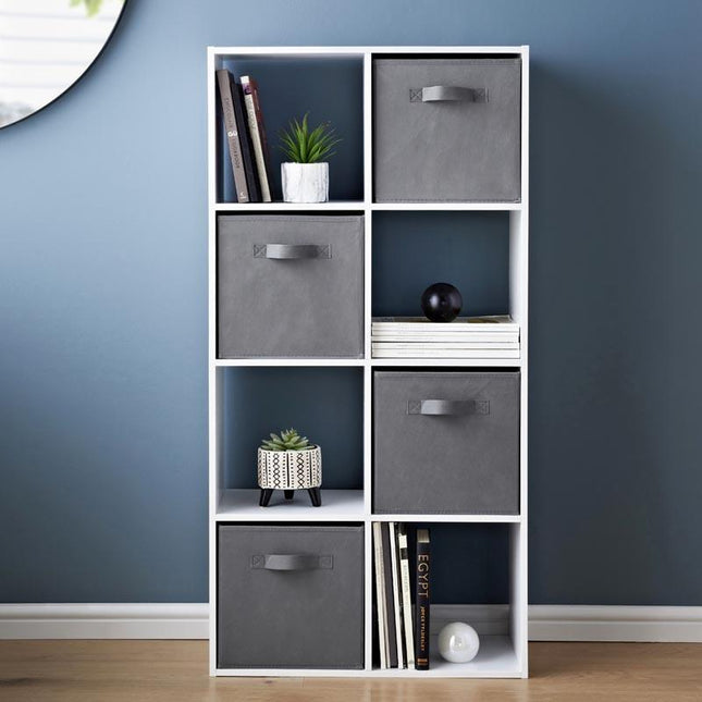 8 Cube Storage Unit with Grey Baskets Wooden Bookcase Shelving Organiser