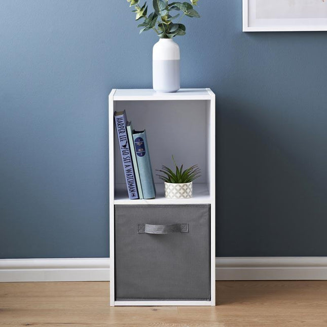 2 Cube Storage Unit with Basket Wooden Bookcase Shelving Organiser