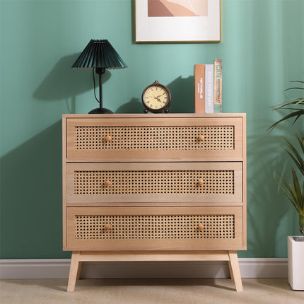 Rattan 3 Drawer Chest Cabinet - Natural