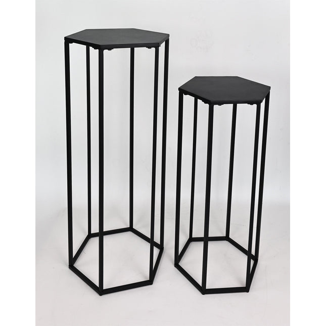 Set of 2 Plant Stands - Black Metal Iron Plant Holders Tall & Small Indoor Planter Stands