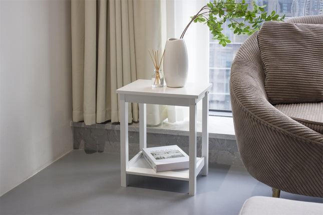 Small Side Table Bedside Tables 2 Tier Night Stand Occasional Slim Narrow Storage Contemporary Wooden Shelving Nightstand Living Room Decor Furniture White