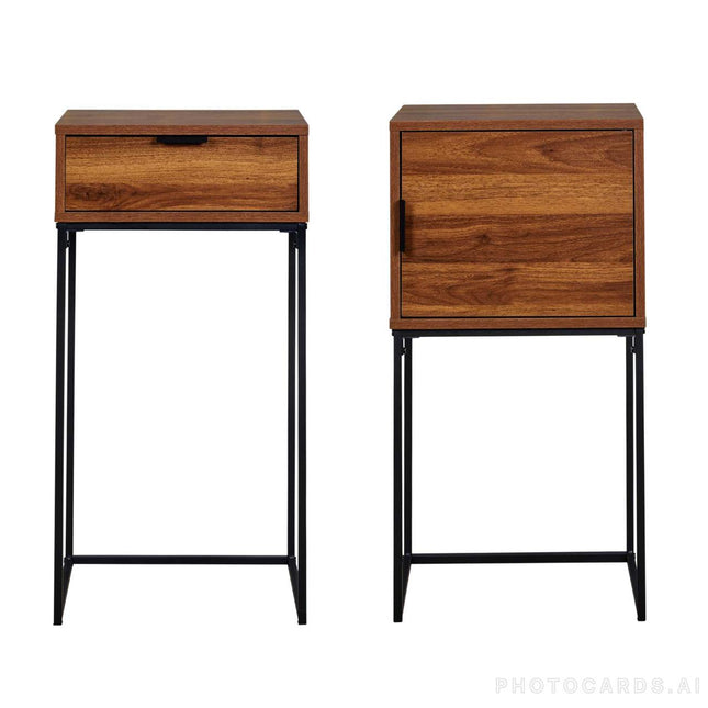 Bedside Tables Set of 2 with Drawers Narrow Wooden Tall Bedside Cabinets Nightstands