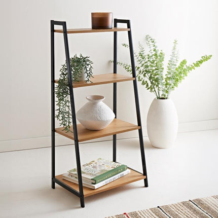 spot on dealz 4 Tier Ladder Shelf Shelving Unit Narrow Bookcase Free Standing ShelvesOak Bookshelf Wooden Furniture Living room Bathroom Display Stand