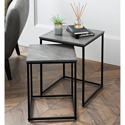 Set of 2 Nesting Table Stone Effect Top-S93
