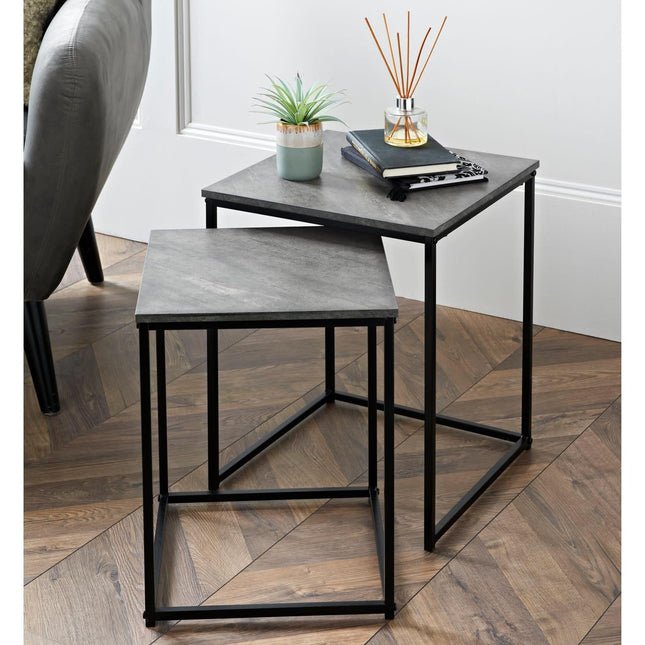 Set of 2 Nesting Tables Stone Effect Top Side End Tables Living Room Furniture