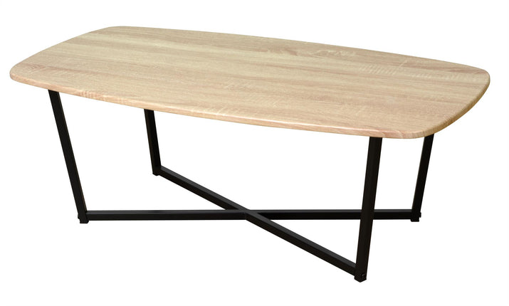 Large Coffee Table Wooden Top Black Metal Legs-S96