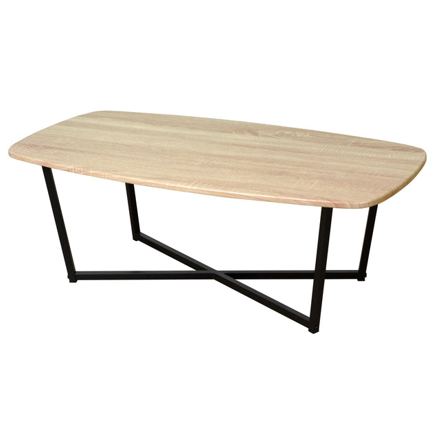 Large Coffee Table Wooden Top Black Metal Legs Living Room Modern Centre Table