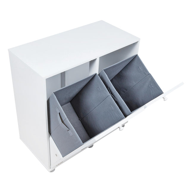 Laundry Storage Cabinet with 2 Hampers Clothes Sorter Washing Room Organiser