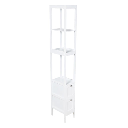 Saxony® Bathroom Storage Cabinet 3 Shelves and 2 Door Tallboy Towel Storage Unit Wooden Furniture Tall Narrow Cupboard Slim Floor Standing Design Cabinets White