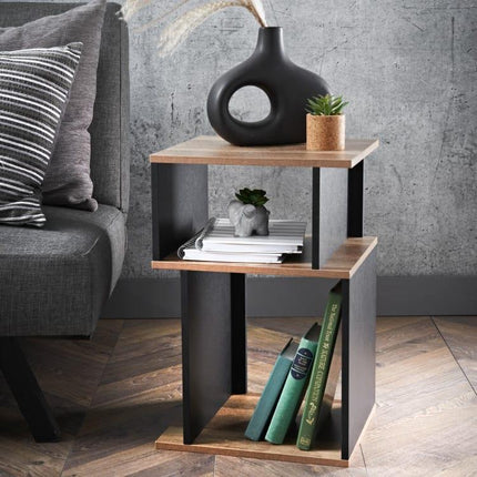 2 Tier Oak & Black Side Table-S78