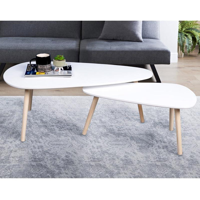 Nest of 2 Coffee Tables Stylish Tear Shaped Design White