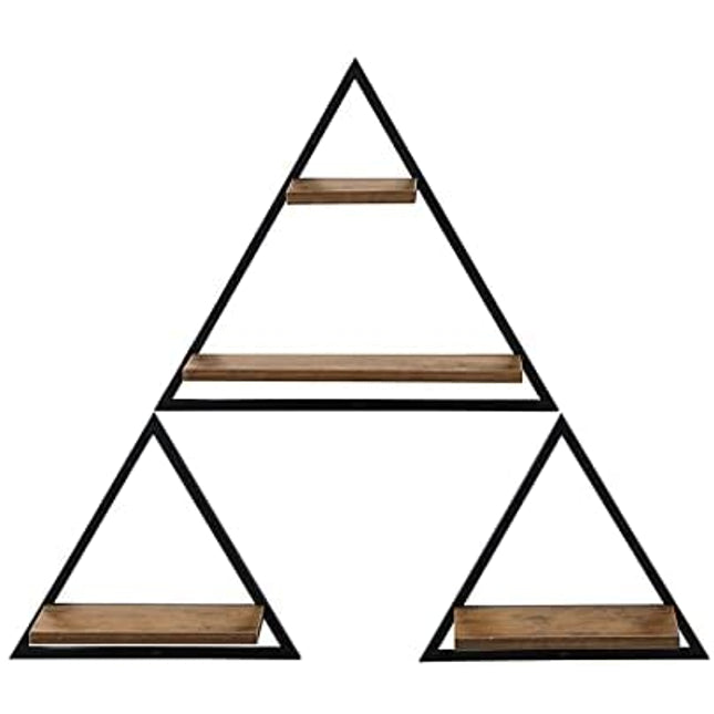 Set of 3 Triangle Floating Hanging Shelves - Rustic