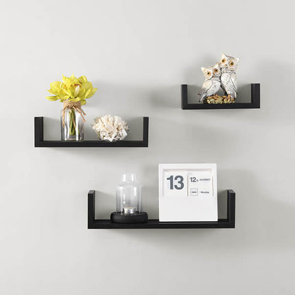 Set of 3 Floating Wall Shelves Living Room - Black