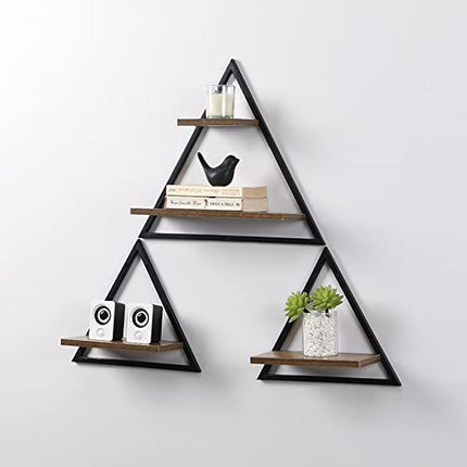 Set of 3 Triangle Floating Hanging Shelves - Rustic