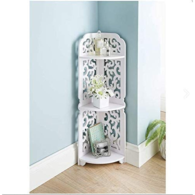 3 Tier Corner Shelf Unit Bookshelf Bedroom Furniture - White