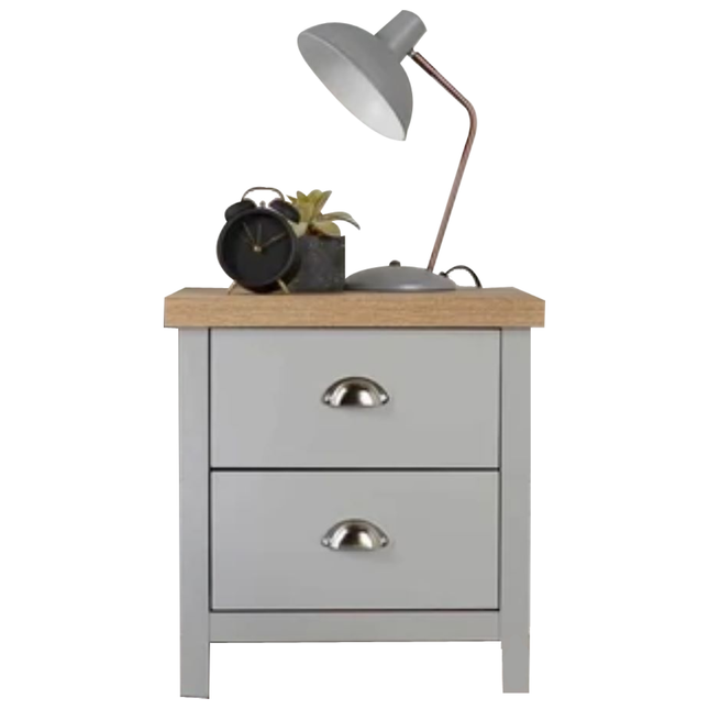 2 Drawer Bedside Cabinet Small Chest of Drawers - Grey