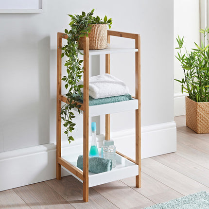 3 Tier Shelving Unit Narrow Bookcase Free Standing - White