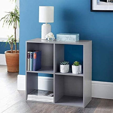 4 Cube Shelving Unit Wooden Small Bookcase - Grey