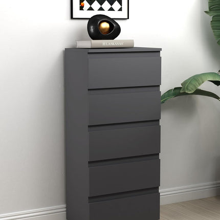 5 Drawer Bedside Cabinet Small Chest of Drawers - Grey