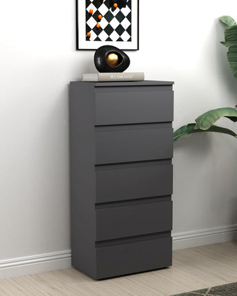 5 Drawer Bedside Cabinet Small Chest of Drawers - Grey
