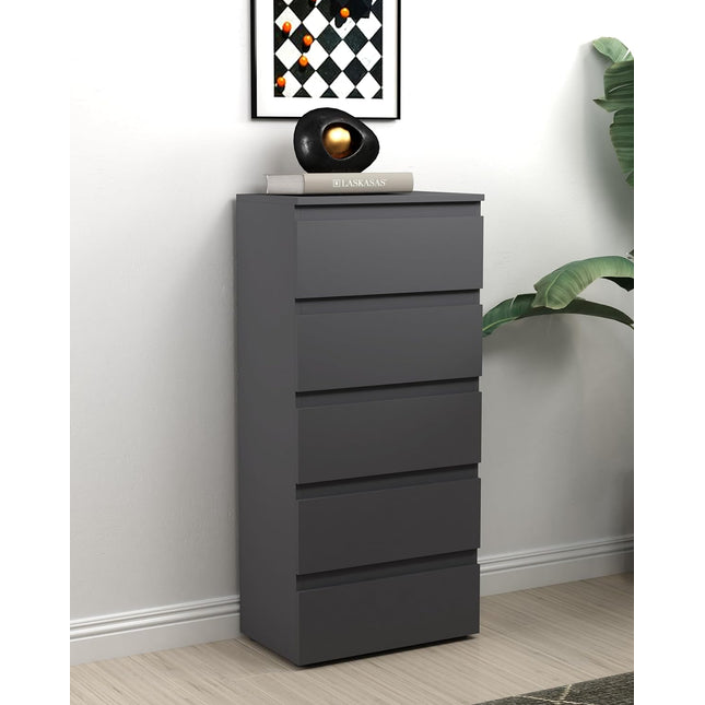 5 Drawer Bedside Cabinet Small Chest of Drawers - Grey