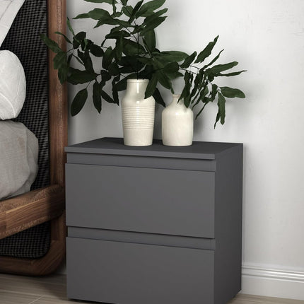 2 Drawer Bedside Cabinet Small Chest of Drawers - Grey