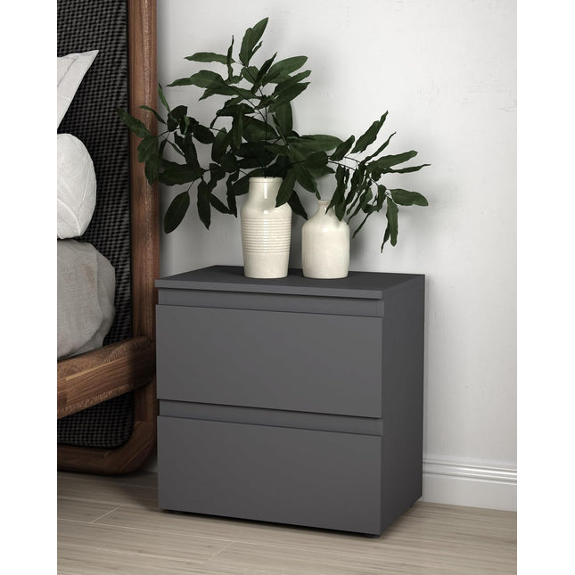 2 Drawer Bedside Cabinet Small Chest of Drawers - Grey
