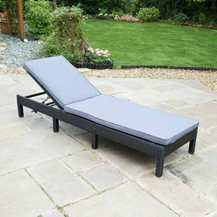 Rattan Sun Loungers for Garden Day Bed with Grey Padded Cushion