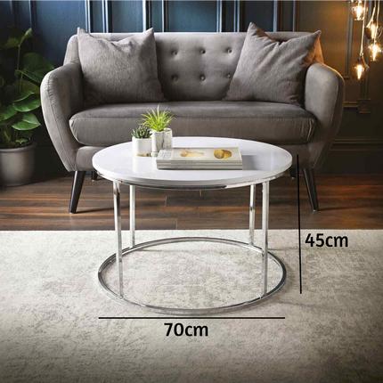 Round Coffee Table for Living Room High Gloss - White