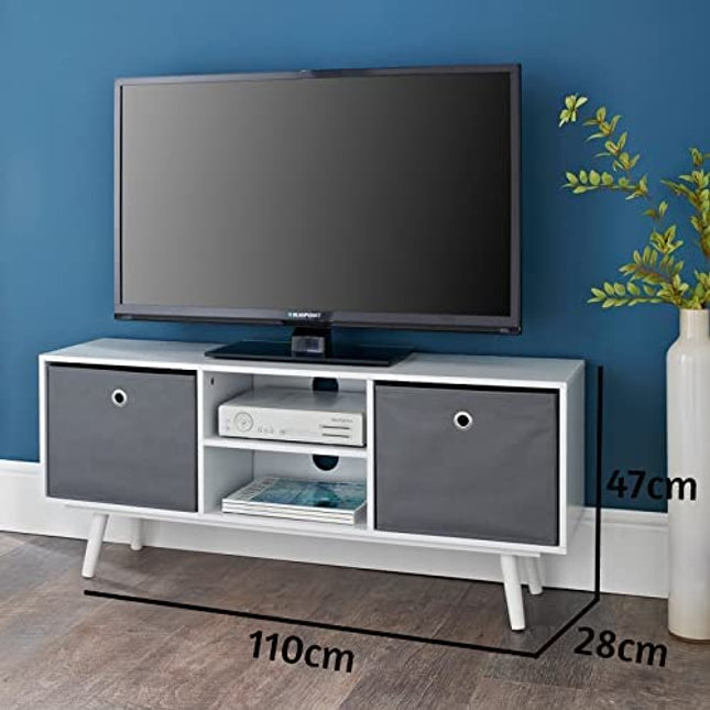 TV Unit Wide 2 Baskets Cabinet for Living Room - White