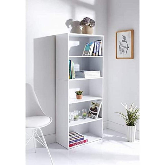 5 Tier Bookcase Shelving Unit Living Room - White